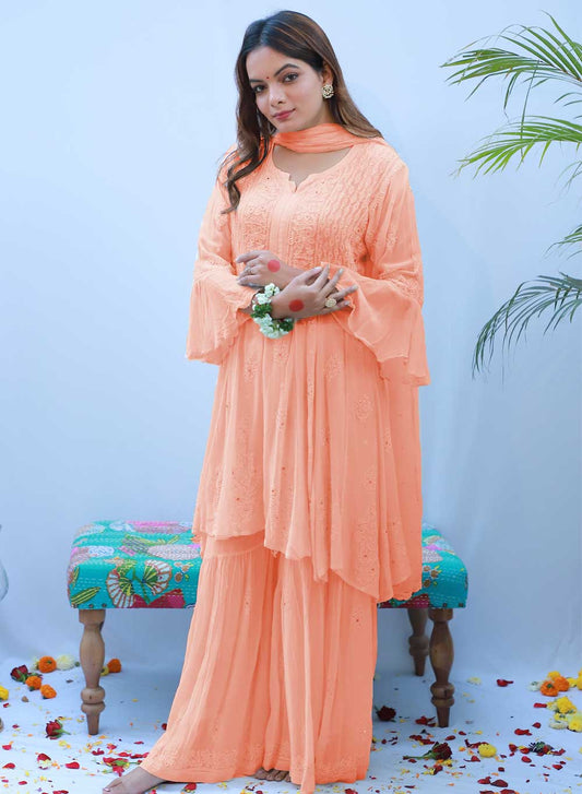 Inara Light Orange - Nargis Viscose Short Anarkali Gharara Set