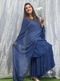 Inara Royal Blue - Nargis Viscose Short Anarkali Chikankari Gharara Set