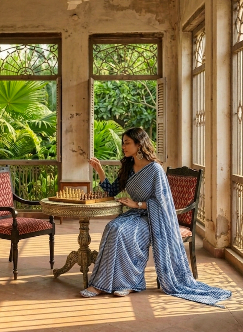 Ink Blue Lehariya - Kota Aks Cotton Chikankari Saree