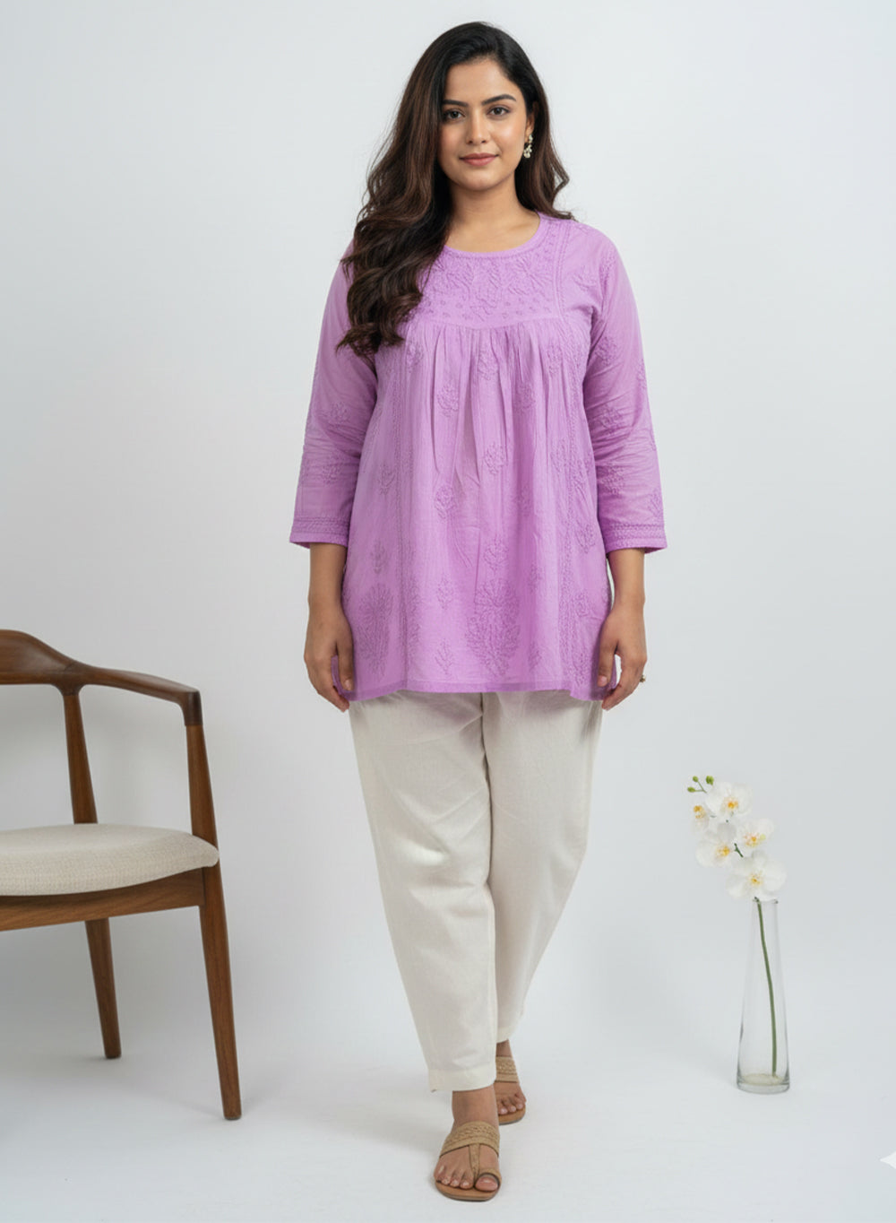 Lavender - Resham Thread Gulshan Chikankari Short Top