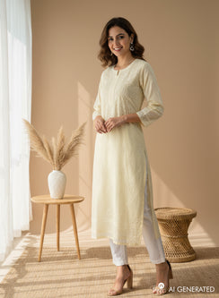 Lemon Yellow - Bahaar Cotton Terry Voile Chikankari Kurta
