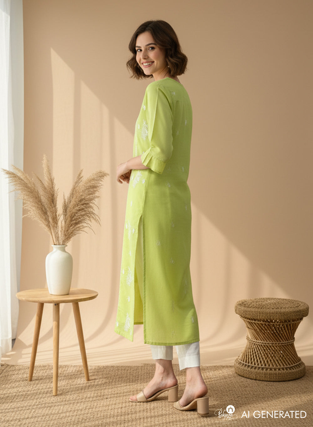 Light Green - Bahaar Cotton Chikankari Kurta