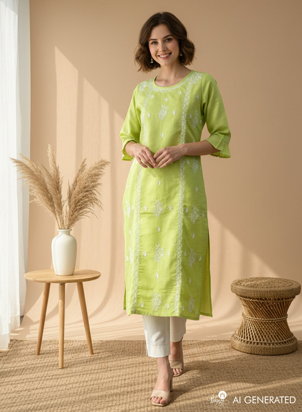 Light Green - Bahaar Cotton Chikankari Kurta