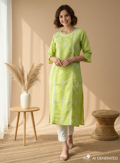 Light Green - Bahaar Cotton Chikankari Kurta