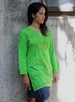 Light Green - Gulshan Cotton Chikankari Short Top