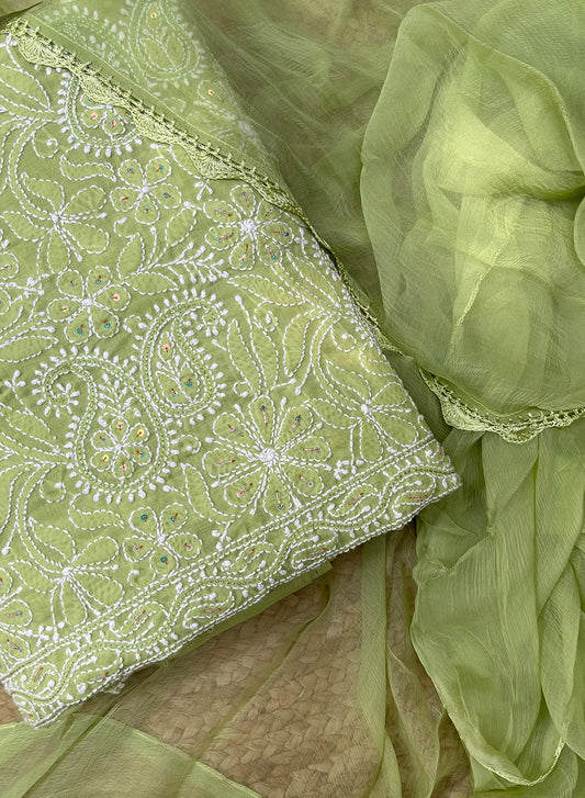 Light Green Katdana - Nayaab Cotton Terry Voile Full Fabric