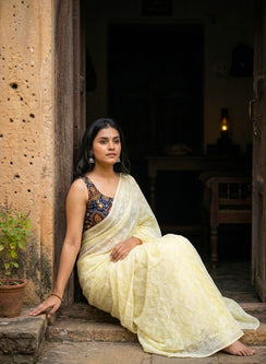 Shabnam Light Yellow - Aks Cotton Tepchi Chikankari Saree