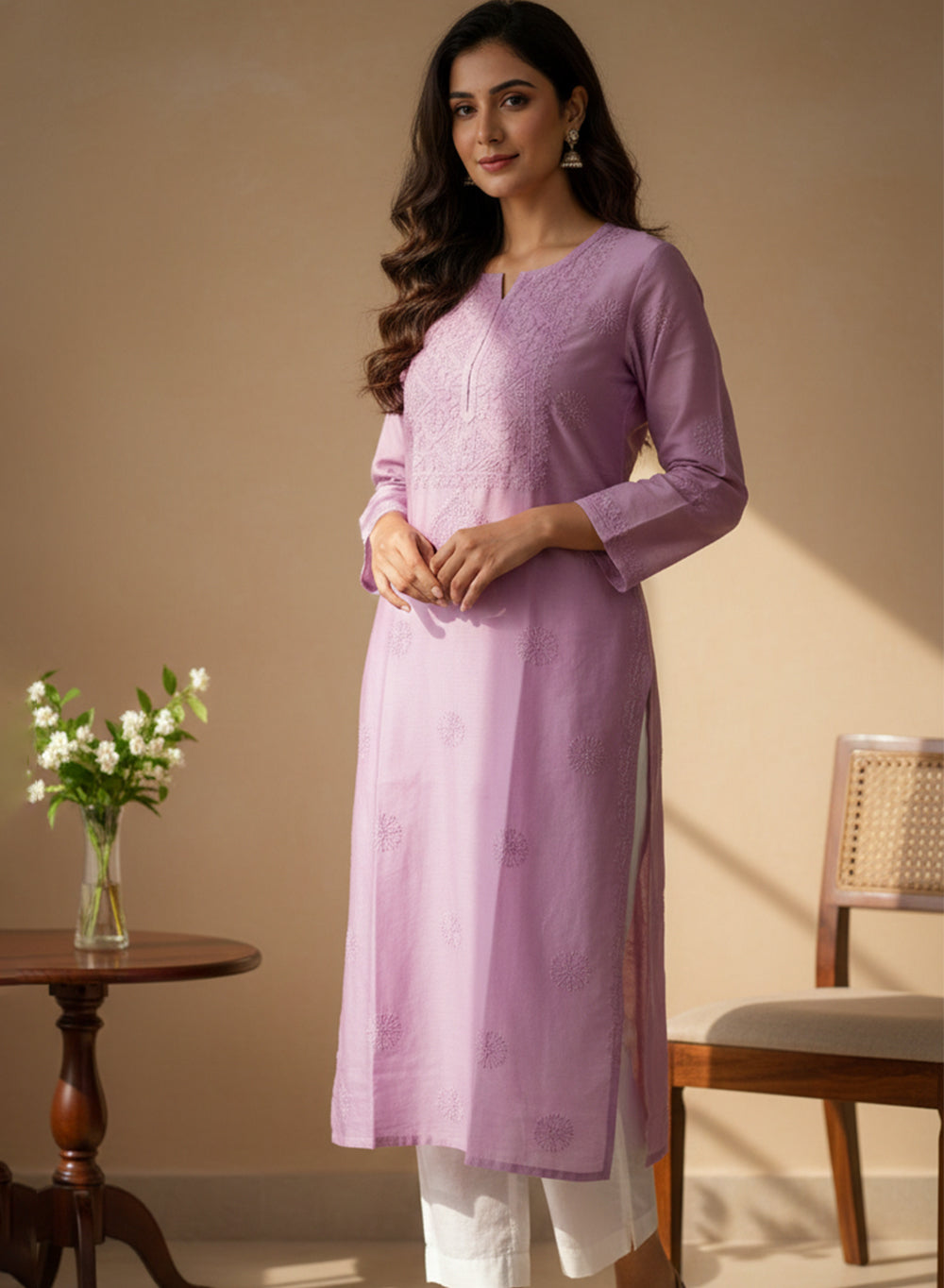 Swara Lilac - Anjuman Chanderi Cotton Chikankari Kurta