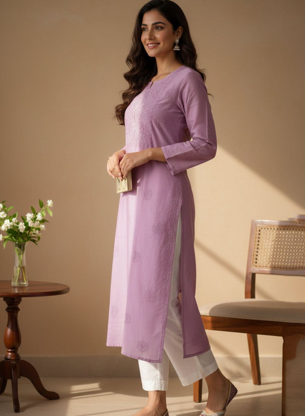 Swara Lilac - Anjuman Chanderi Cotton Chikankari Kurta