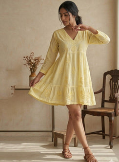 Diva Lime A-Line Muslin Chikankari Dress