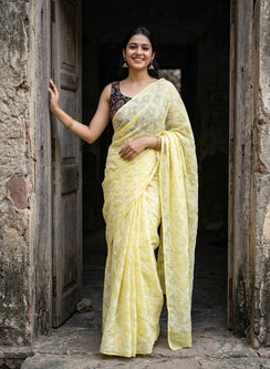 Shabnam Lime Full Jaal - Aks Cotton Tepchi Chikankari  Saree