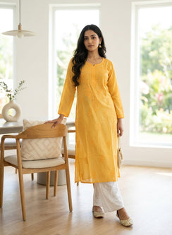 Sadgi Mango - Bahaar Muslin Solid Chikankari Kurta