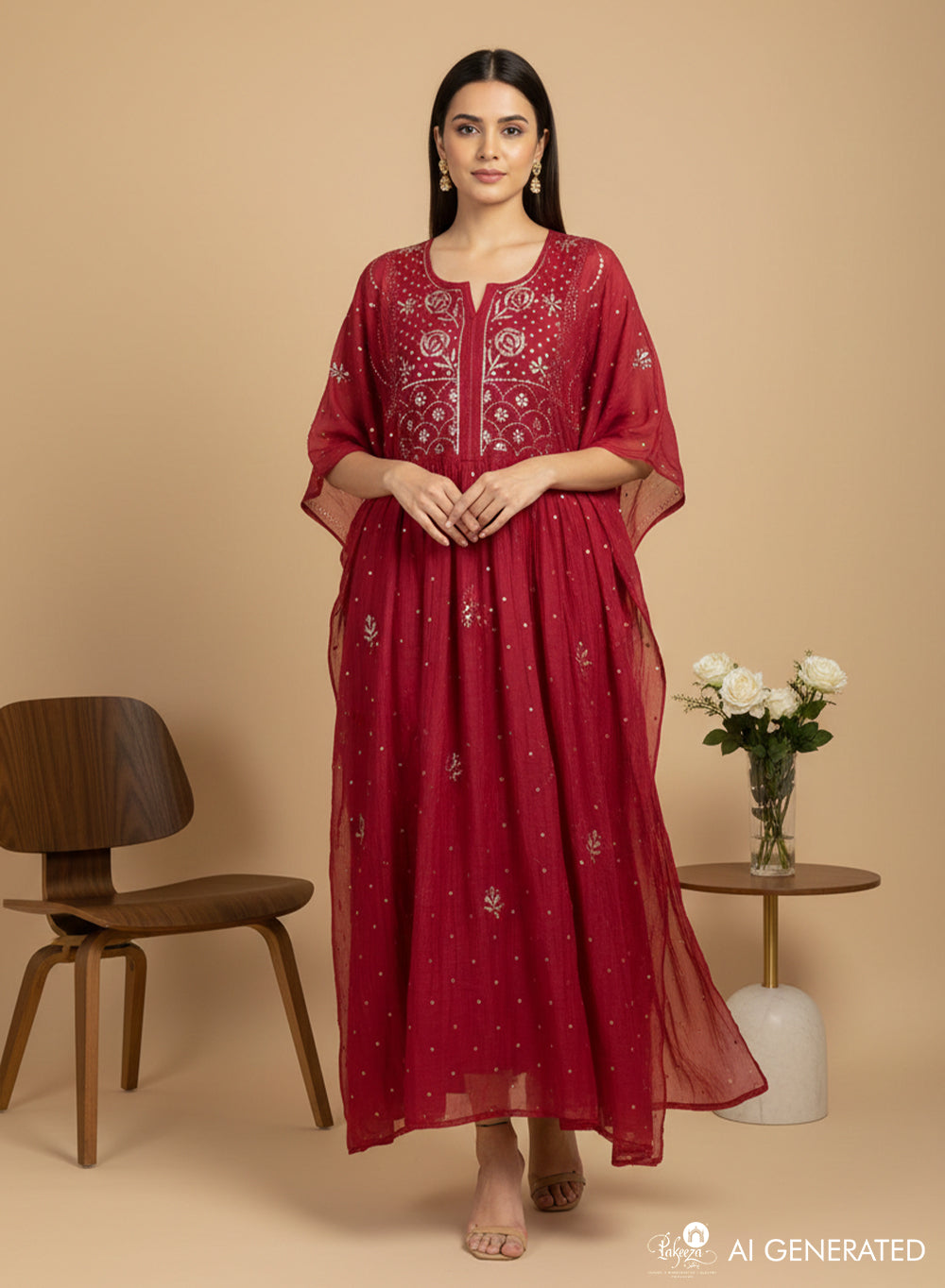 Maroon - Nayaab Chanderi Semi-Stitched Panel Design Chikankari Kurta & Dupatta Fabric With Soft Lining