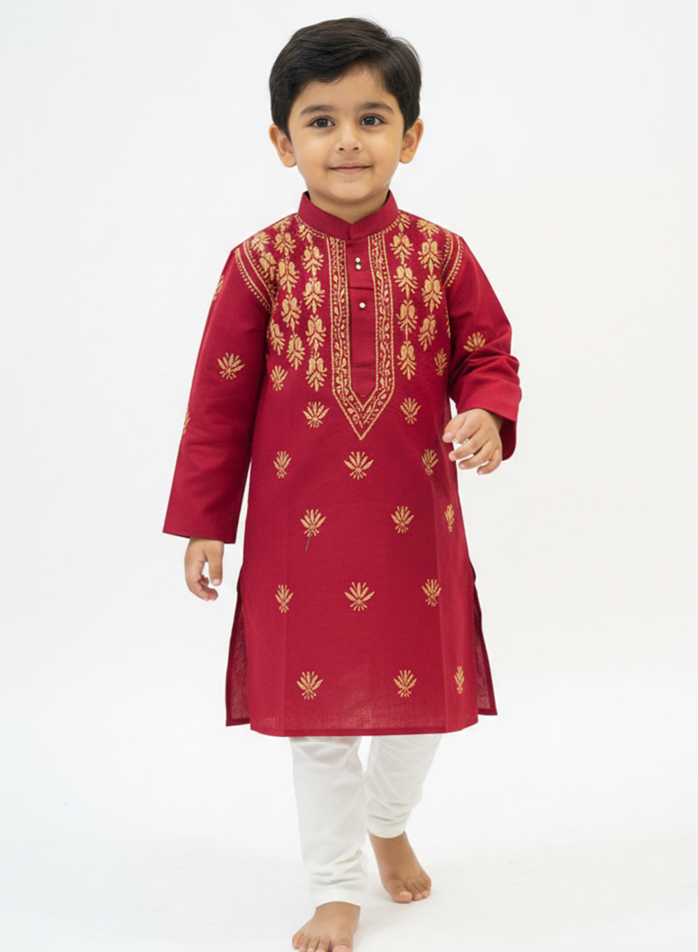 Maroon & Yellow - Cotton Chikankari Kurta