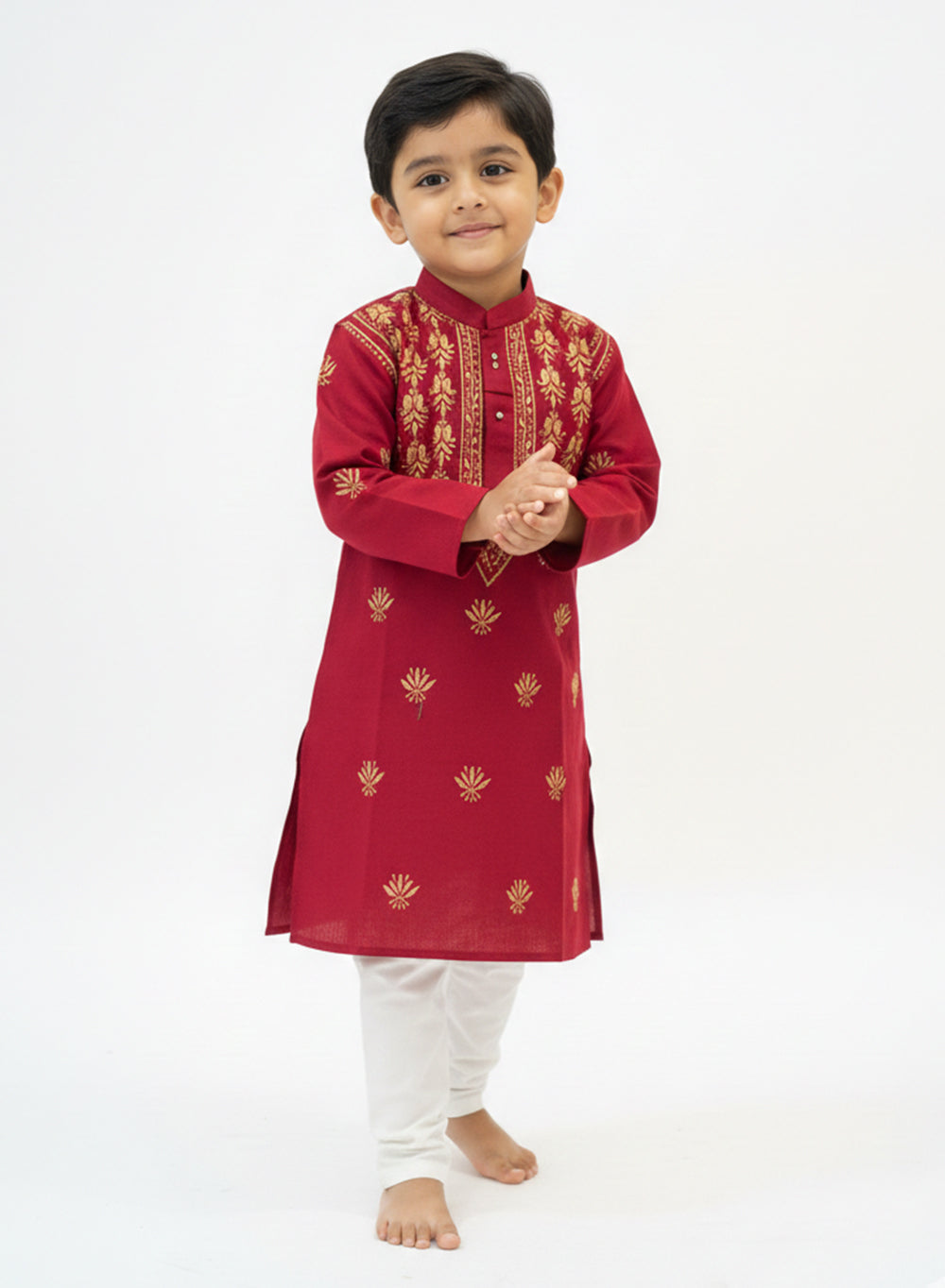 Maroon & Yellow - Cotton Chikankari Kurta