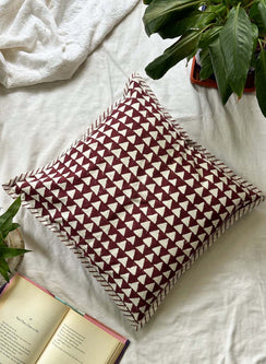 Maroon Triangle - Gharonda Cotton Cushion Cover