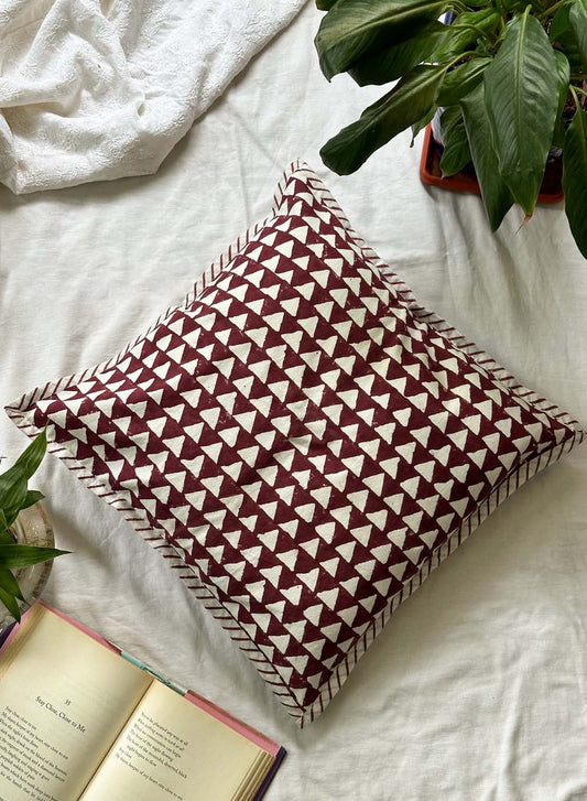 Maroon Triangle - Gharonda Cotton Cushion Cover
