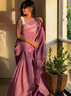 Mauve Lehariya - Kota Aks Cotton Chikankari Saree