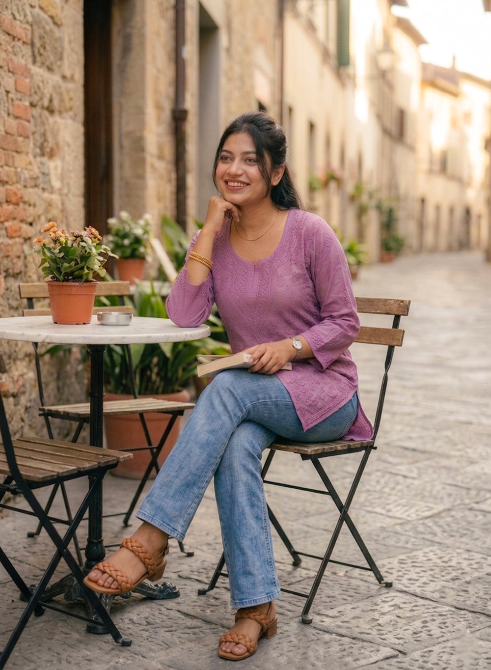 Lavender - Gulshan Muslin Shadow Work Chikankari Short Top