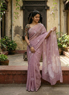 Mauve - Cotton Terry Voile Aks Chikankari Saree