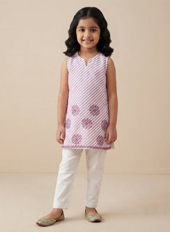 Mauve - Nanhe Farishtey Girls Chikankari Short Kurta
