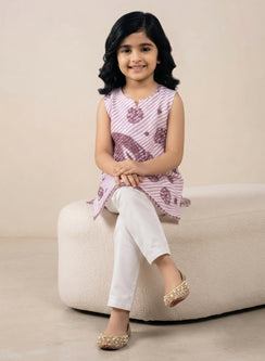 Mauve - Nanhe Farishtey Paisley Girls Chikankari Short Kurta