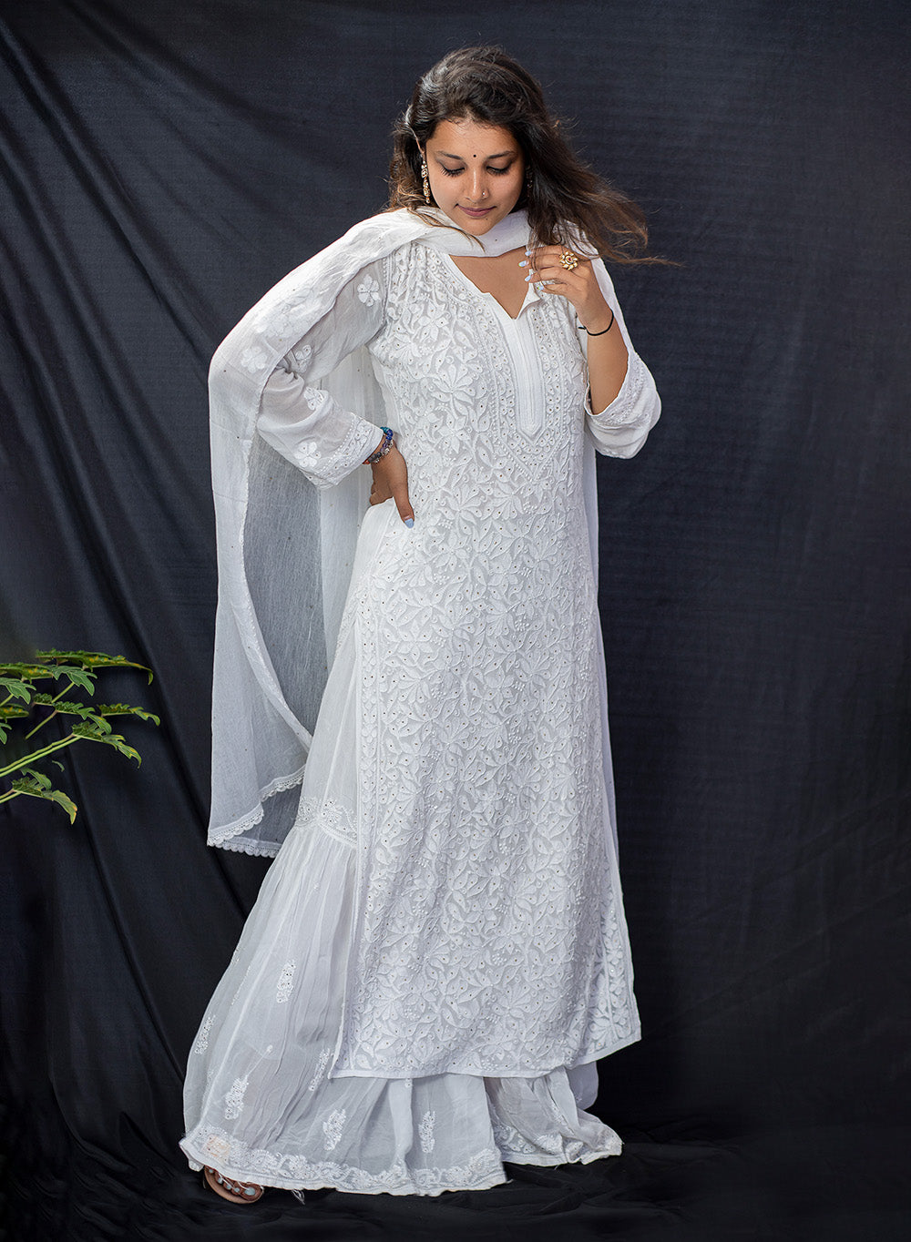 Mehrunisa White - Nargis Full Viscose Chikankari Set