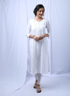 Mogra - Bahaar Pure Cotton Daraz Chikankari Slim Fit Kurta