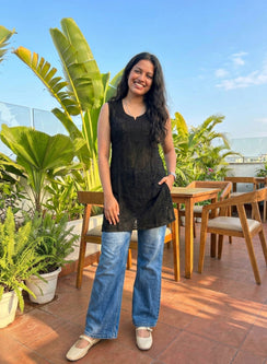 Black - Gulshan Viscose Front Jaal Chikankari Shot Top
