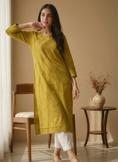 Swara Mustard - Anjuman Chanderi Cotton Chikankari Kurta