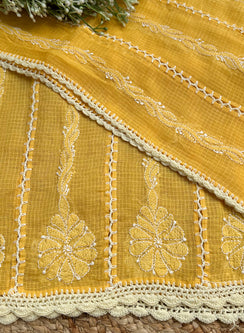 Mango & White Jaali - Nazm Kota Chikankari Cotton Dupatta