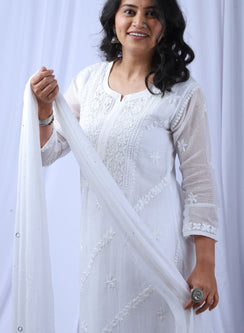 Nadia White - Bahaar Kota Doria Chikankari Kurta