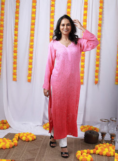 Nazakat Dark Pink - Anjuman Viscose Ombre Front Jaal Chikankari Kurta