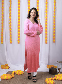 Nazakat Light Pink - Anjuman Viscose Ombre Front Jaal  Chikankari Kurta