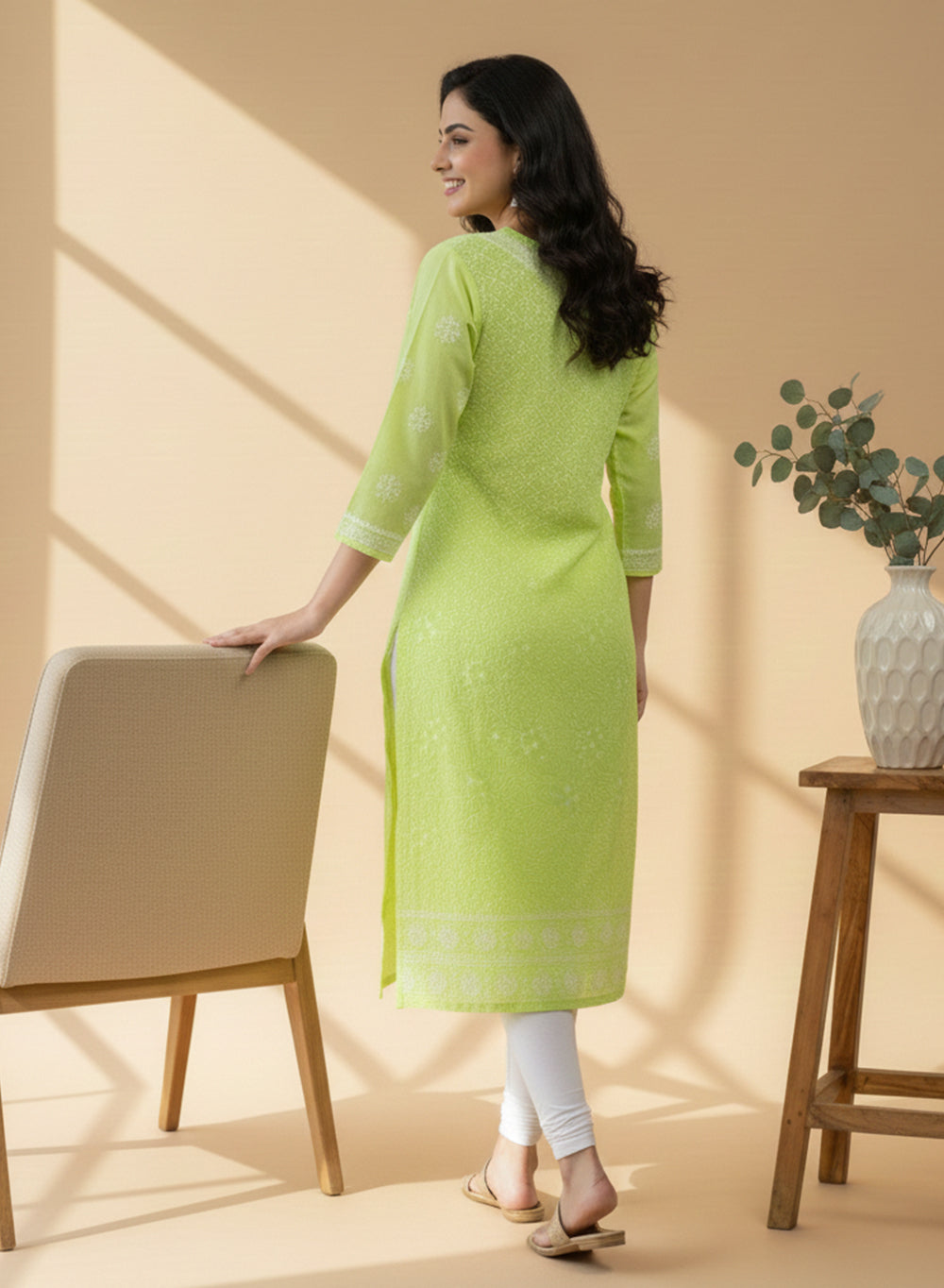 Neon Green - Bahaar Cotton Terry Voile Chikankari Kurta