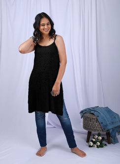 Noori Black - Bahaar Viscose Noodle Strap Chikankari  Kurta