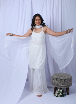 Noori White - Bahaar Viscose Noodle Strap Chikankari Kurta