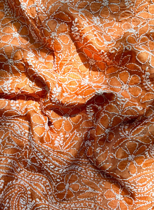 Orange - Dhoop Kinaray Pure Tussar Silk Kurta Fabric