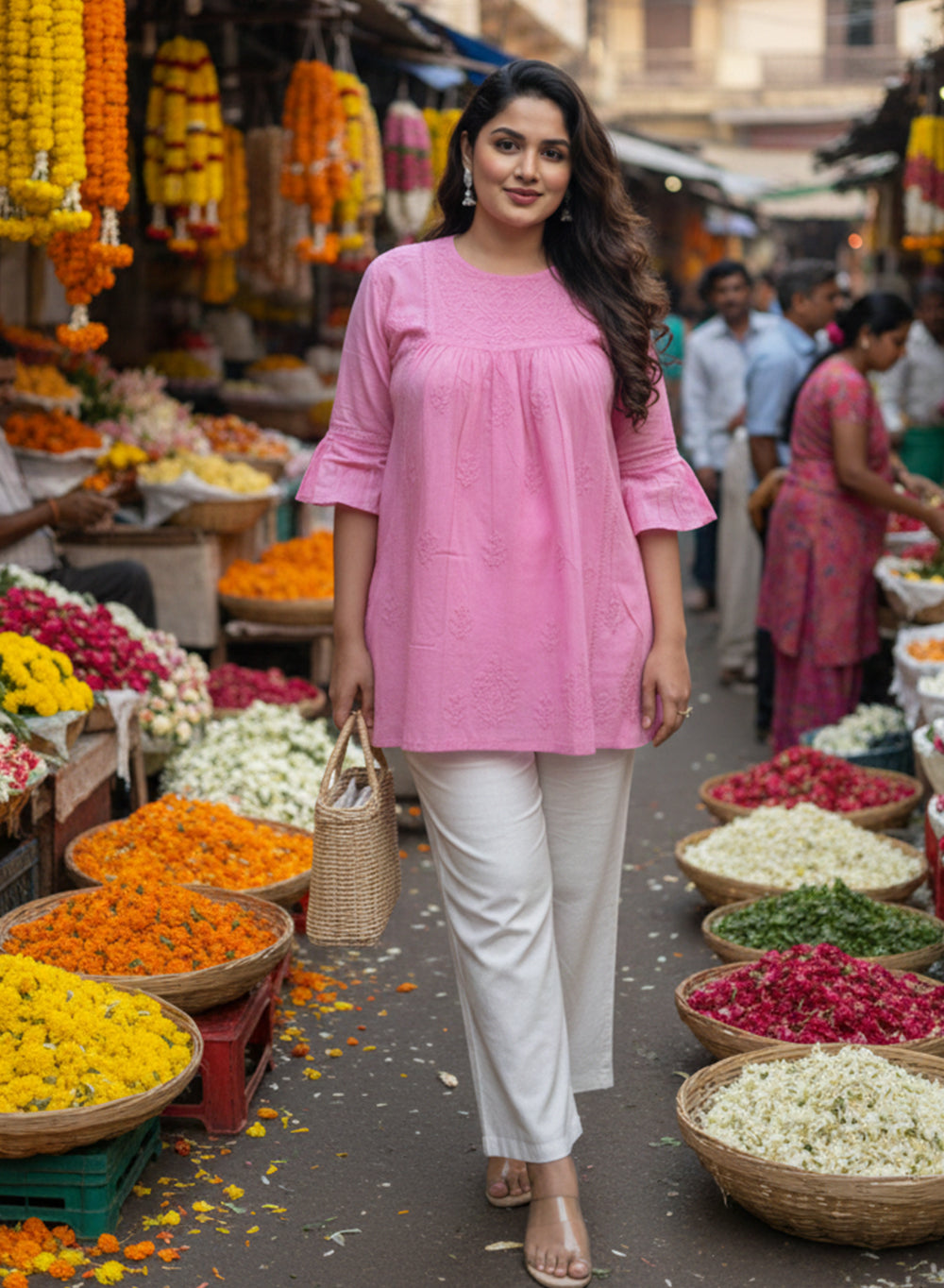Baby Pink Bell Sleeves - Pure Cotton Gulshan Short Top