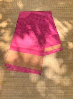 Pink On Pink Zari Border - Dhoop Kinaray Kota Cotton Chikankari Kurta Fabric