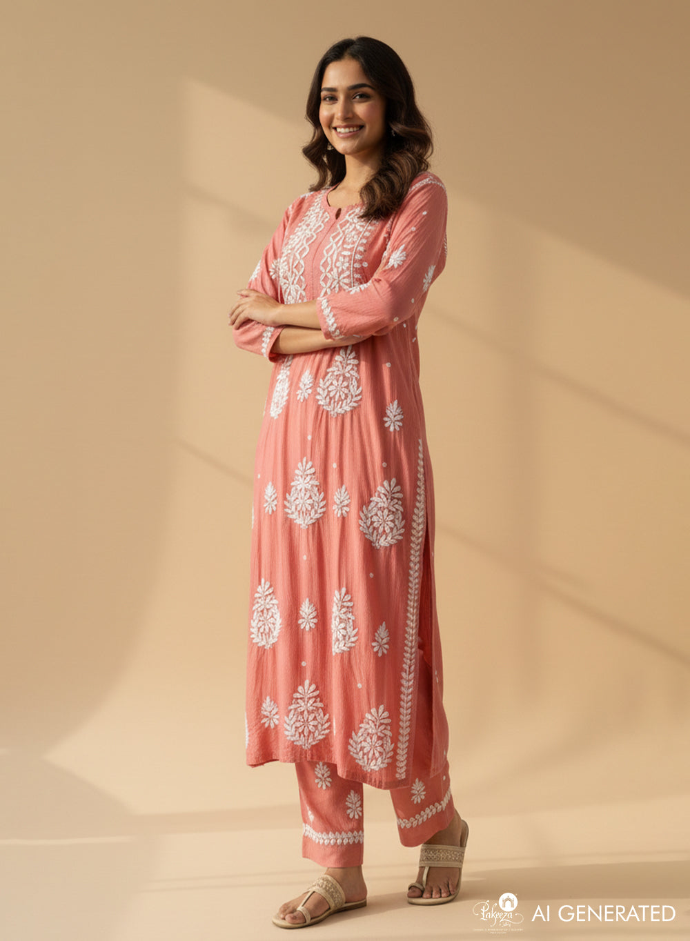 Peach - Muslin Nargis Chikankari Co-ord Set