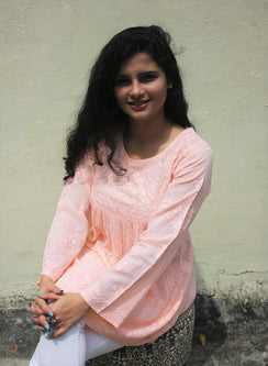 Peach - Resham Thread Gulshan Chikankari Short Top