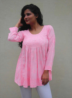 Peach Pink - Resham Thread Gulshan Chikankari Short Top