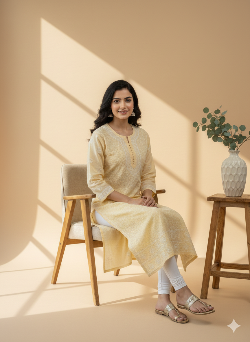 Peach - Bahaar Cotton Terry Voile Chikankari Kurta
