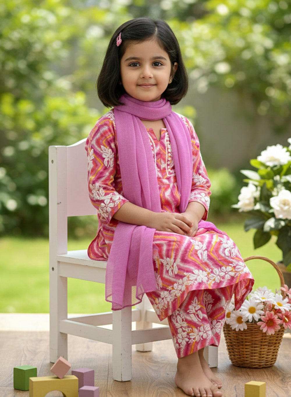 Pankhudi - Pink Mul Cotton Chikankari Nanhe Farishtey Kidswear Set
