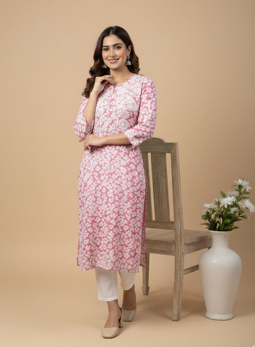 Gul-daar Pink - Bahaar Mul Cotton Chikankari Kurta