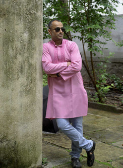 Pink - Nawab Polo Cotton Men Chikankari Long Kurta