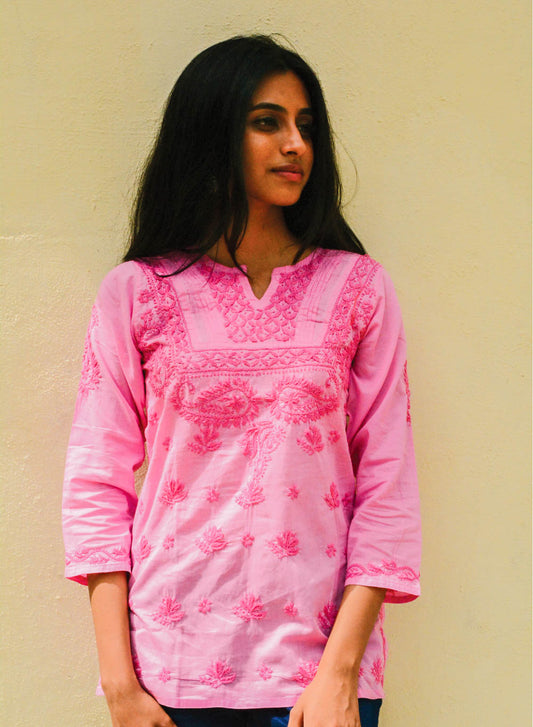Pink Checks - Gulshan Cotton Short Top
