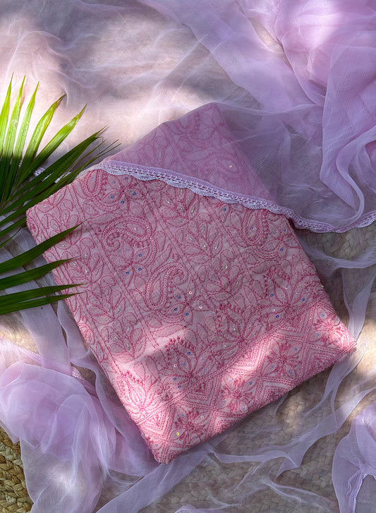 Pink Katdana - Nayaab Cotton Terry Voile Full Fabric