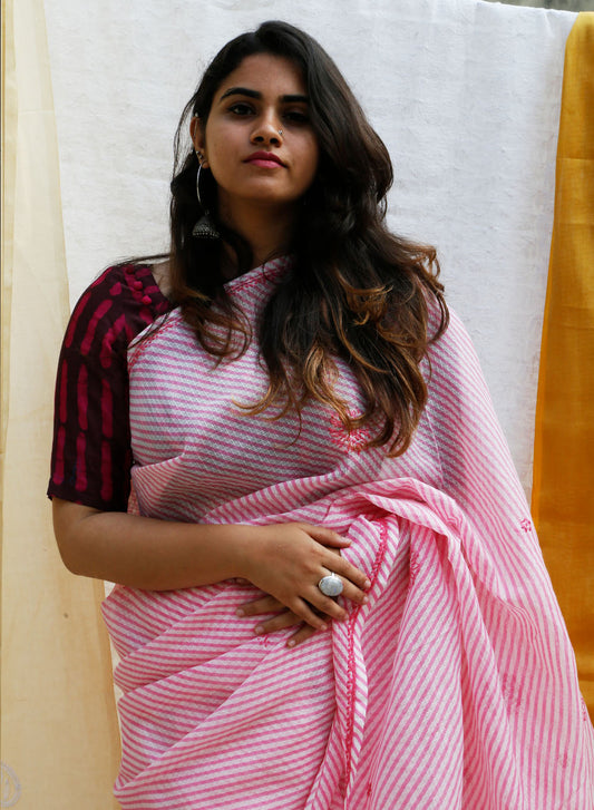 Pink Lehariya - Kota Aks Cotton Saree